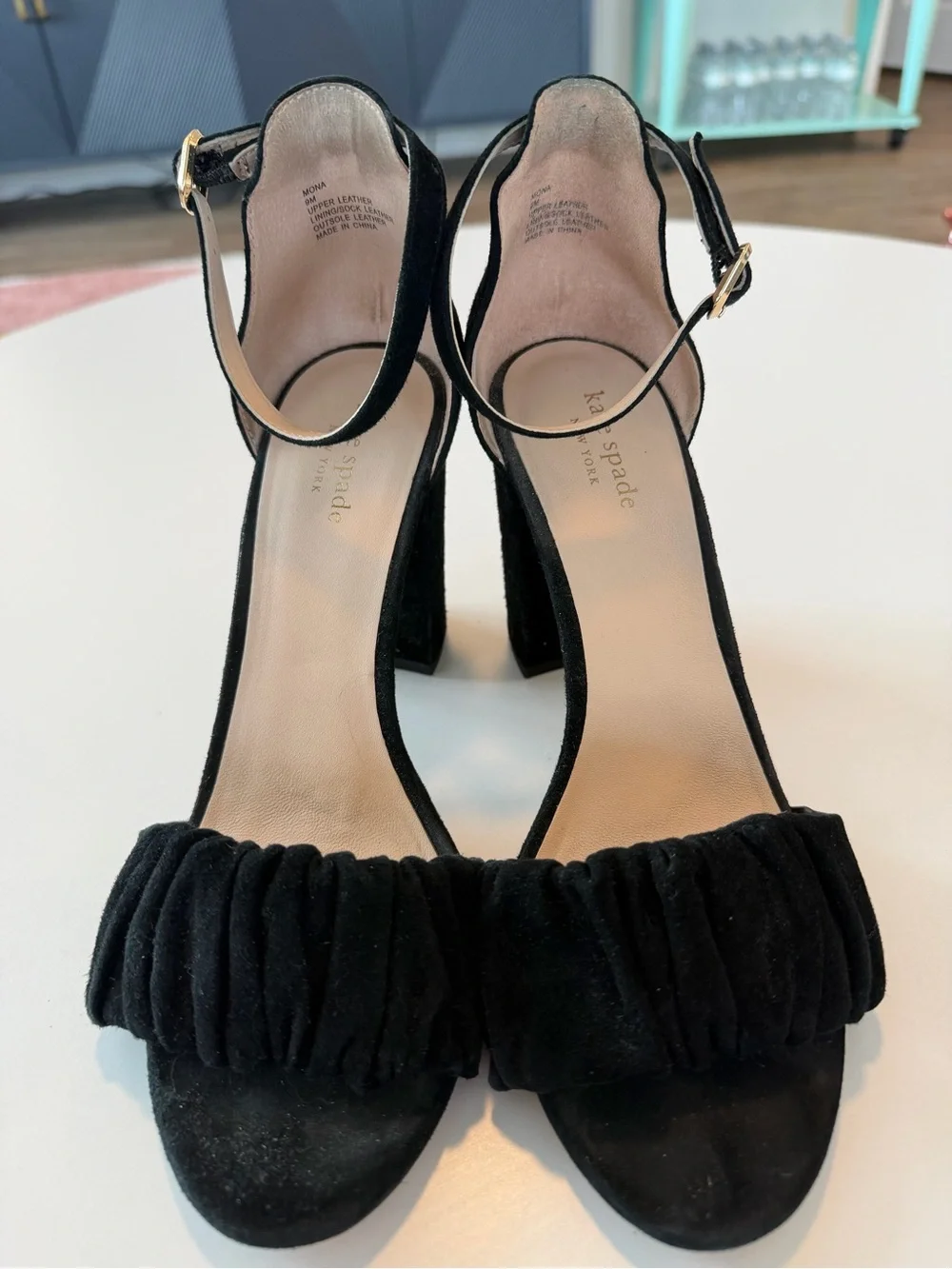 Kate Spade Black Suede Mona Heeled Sandals